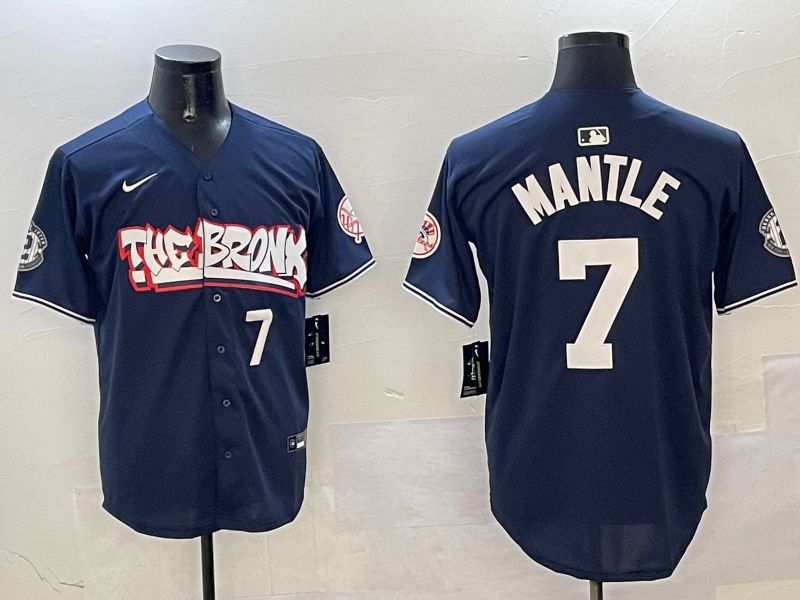 Men New York Yankees #7 Mantle Drak Blue four generations Joint Name 2025 Nike MLB Jersey style 5
